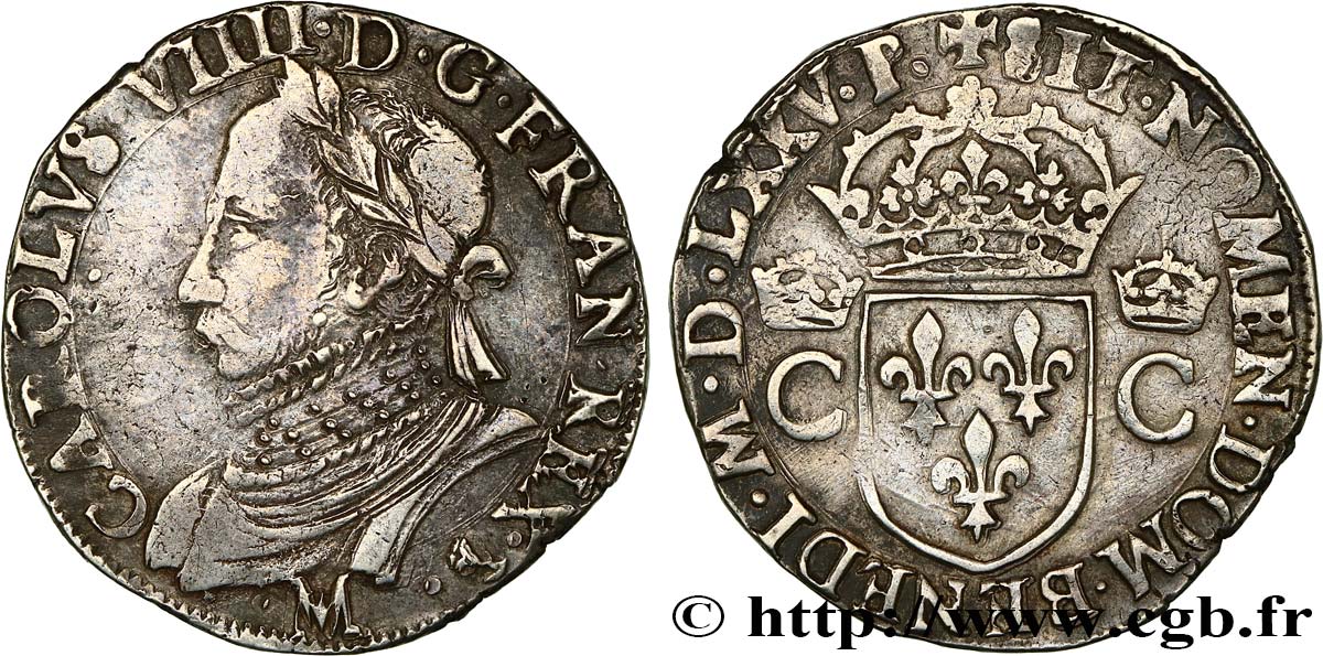 HENRY III. COINAGE IN THE NAME OF CHARLES IX Teston, 10e type 1575 (MDLXXV) Toulouse AU