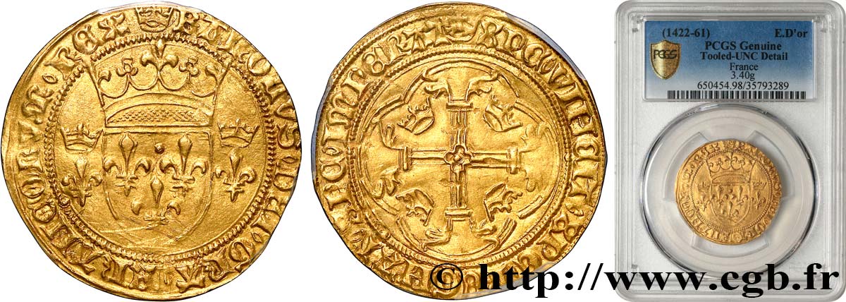 CHARLES VII LE VICTORIEUX Écu d or à la couronne ou écu neuf 18/05/1450 Paris SUP