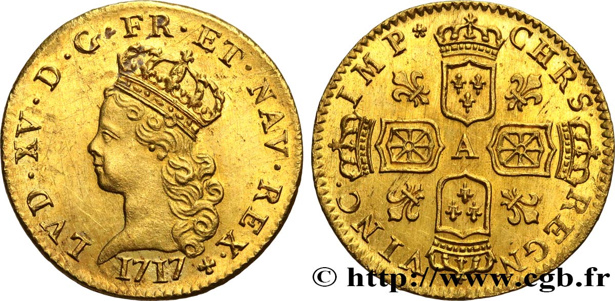 LOUIS XV THE BELOVED Demi-louis d’or aux quatre écus couronnés 1717 Paris AU/MS