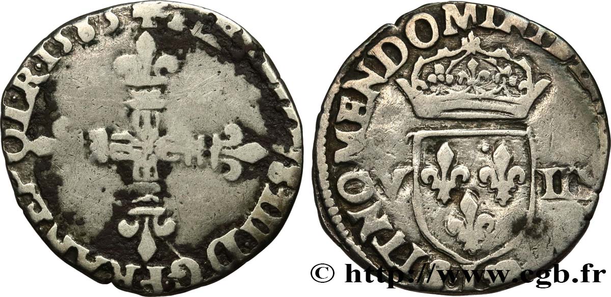 HENRY III Huitième d écu, croix de face 1584 Bayonne VF