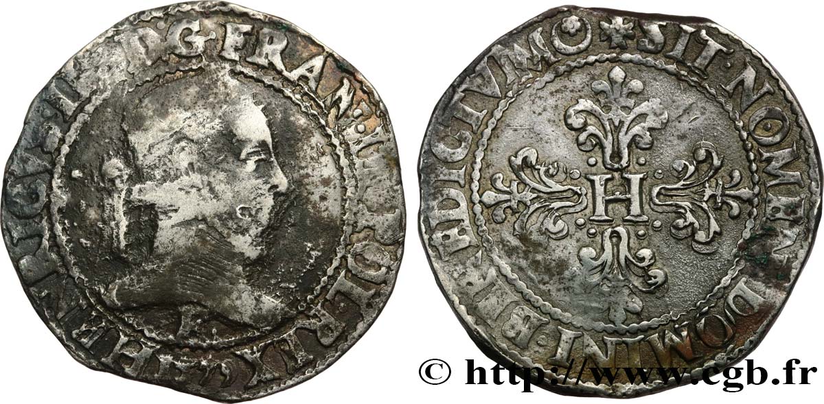 HENRY III Franc au col plat 1579 Angers VF/XF