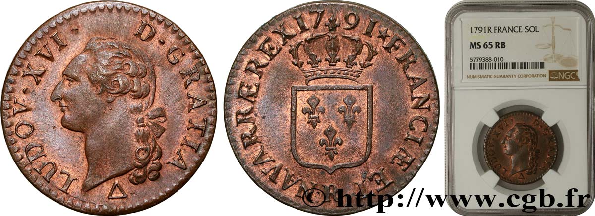 LOUIS XVI Sol dit  à l écu  1791 Orléans FDC65