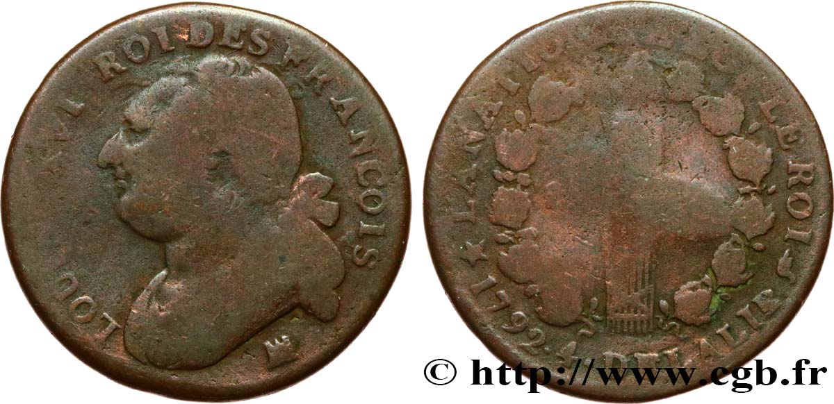LOUIS XVI (MONARQUE CONSTITUTIONNEL) 12 deniers dit au faisceau , type FRANCOIS 1792 Marseille B+