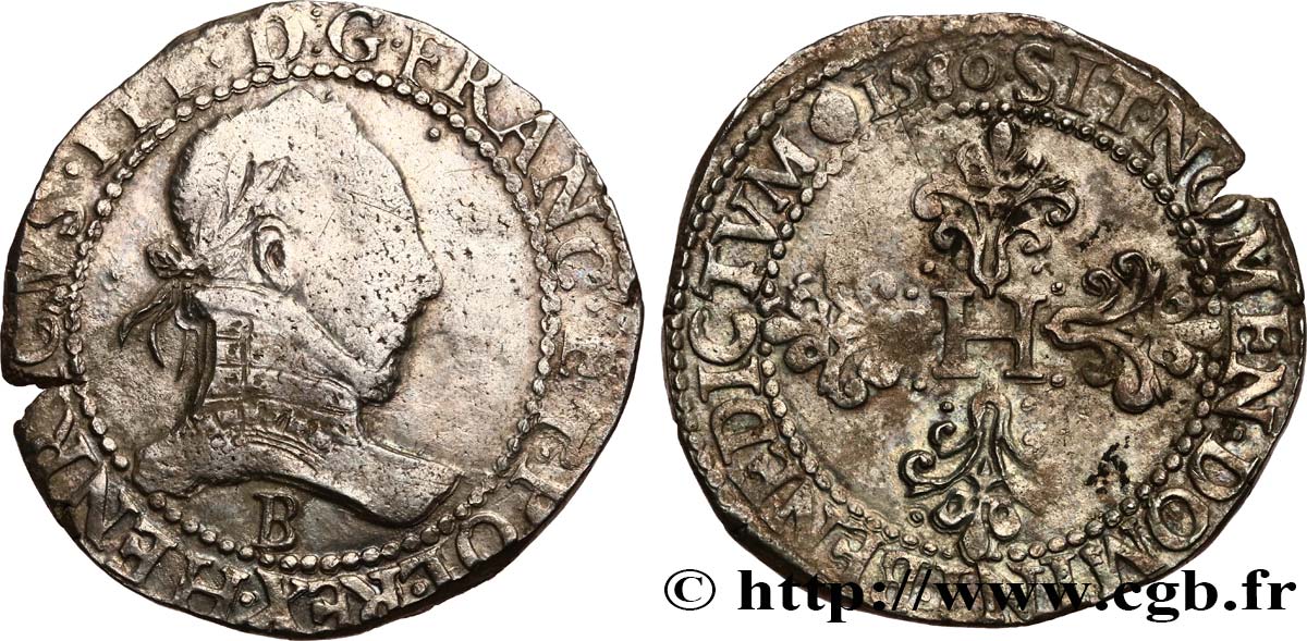 HENRY III Franc au col plat 1580 Rouen VF