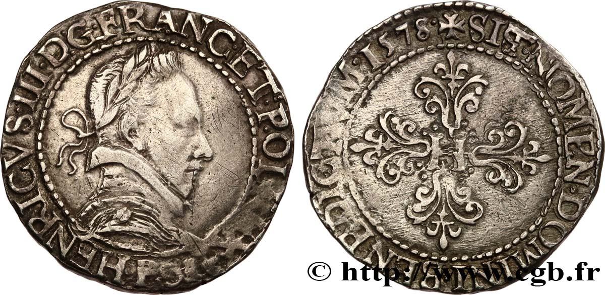 HENRY III Franc au col plat 1578 Dijon XF