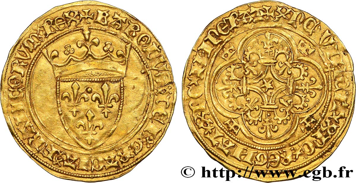 HEIR APPARENT, CHARLES, REGENCY - COINAGE IN THE NAME OF CHARLES VI Écu d or, 2e type n.d. Tours AU