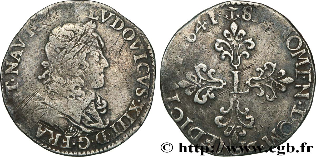 LOUIS XIII LE JUSTE Demi-franc, 16e type 1641 Grenoble TB+