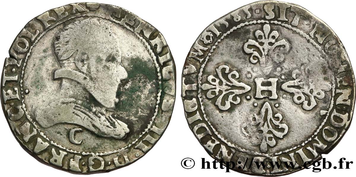 HENRY III Franc au col plat 1583 Saint-Lô VF/VF