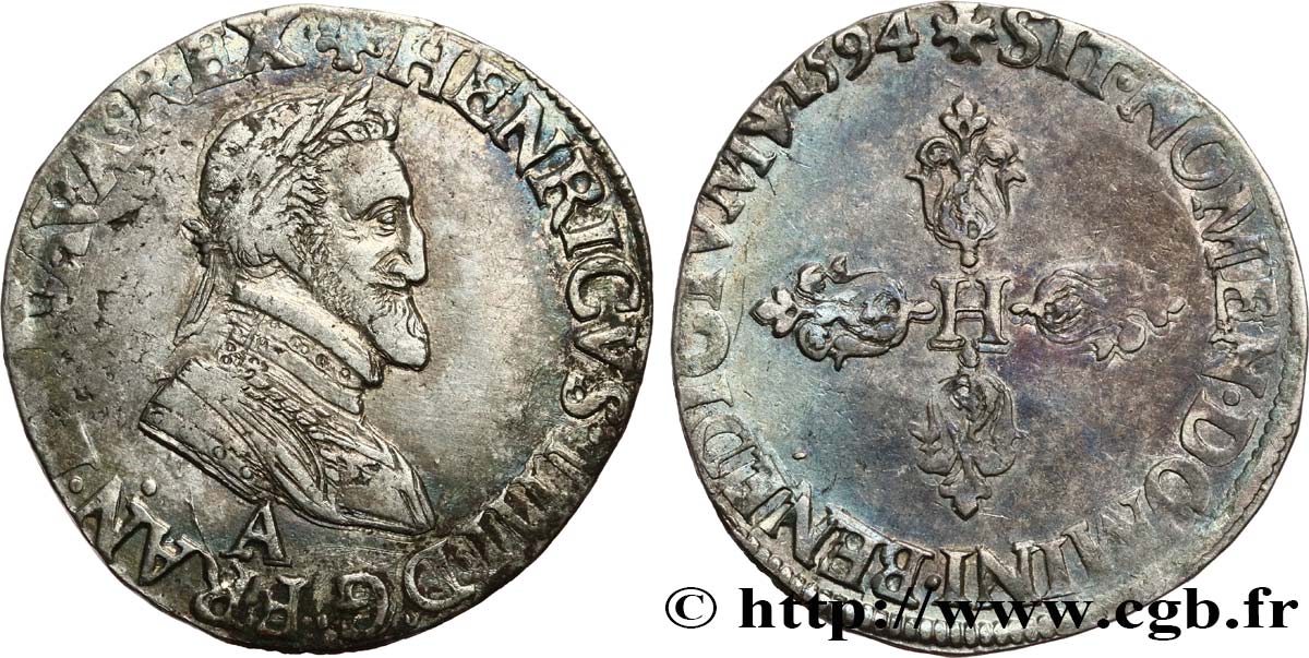 HENRY IV Demi-franc 1594 Paris XF
