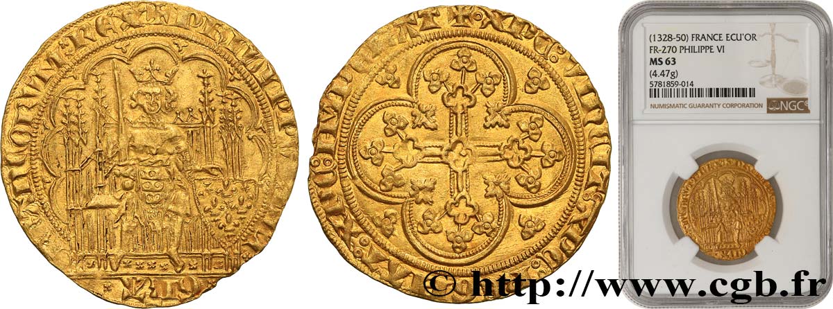 FILIPPO VI OF VALOIS Écu d or à la chaise n.d.  MS63