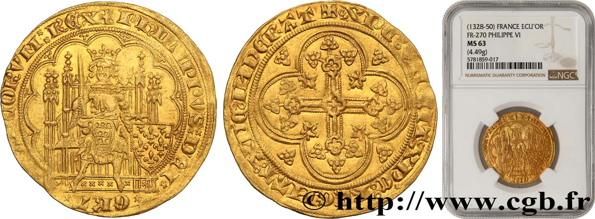 PHILIP VI OF VALOIS Écu d or à la chaise n.d.  MS63