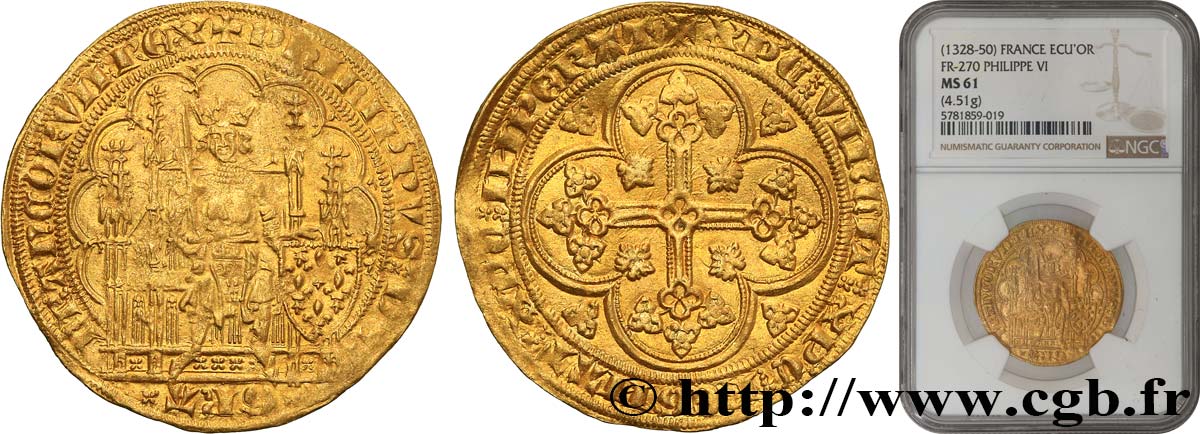 PHILIP VI OF VALOIS Écu d or à la chaise n.d.  MS61