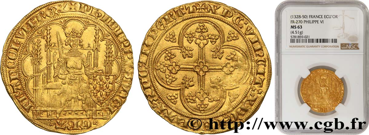 FILIPPO VI OF VALOIS Écu d or à la chaise n.d.  MS63