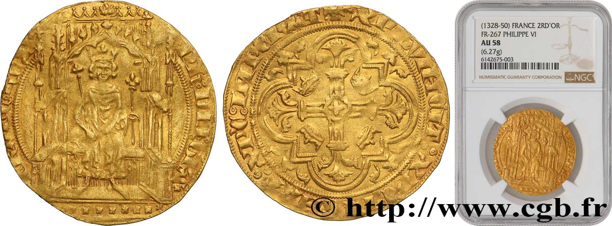 PHILIP VI OF VALOIS Double d or 06/04/1340  AU58