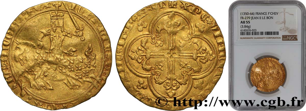 JOHN II  THE GOOD  Franc à cheval n.d.  AU55