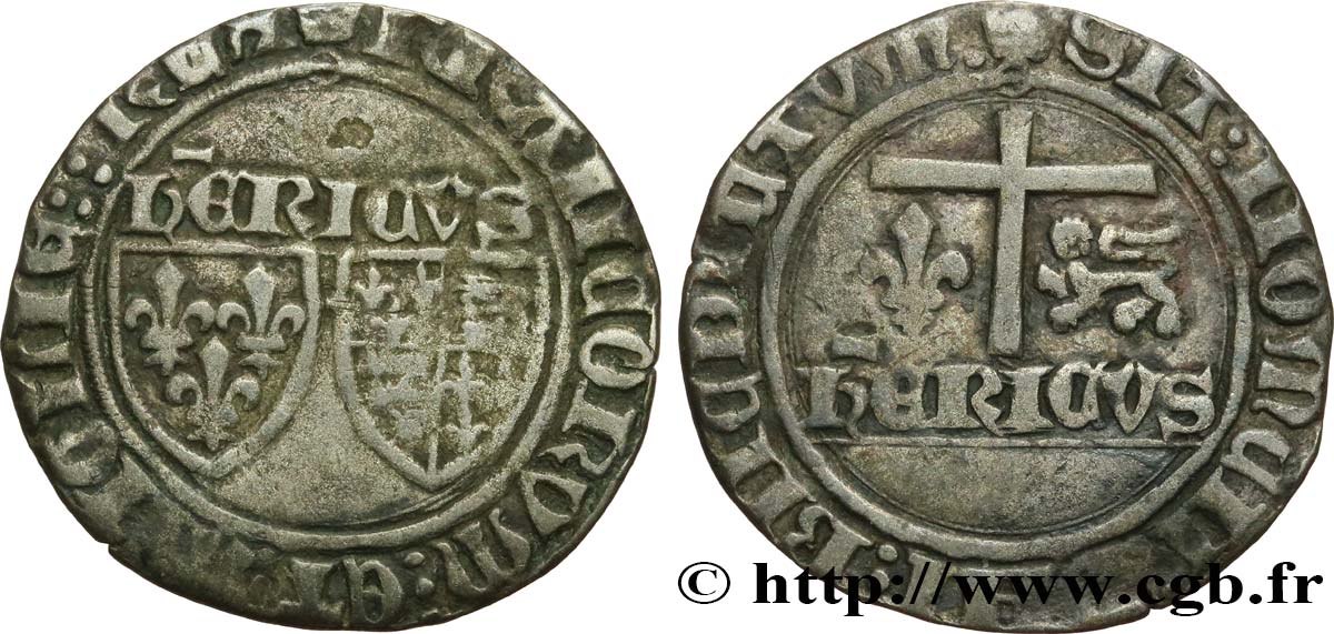 HENRY VI DE LANCASTRE - ROI DE FRANCE (1422-1453) - ROI D ANGLETERRE (1422-1461) et (1470-1471) Blanc aux écus n.d. Paris TTB