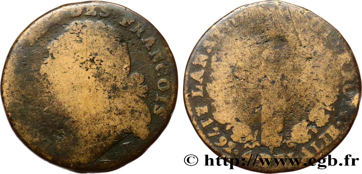 LOUIS XVI (MONARQUE CONSTITUTIONNEL) 12 deniers dit au faisceau , type FRANCOIS 1792 Limoges B