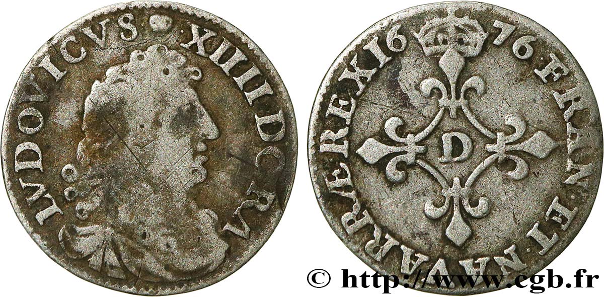 LOUIS XIV LE GRAND OU LE ROI SOLEIL Quatre sols à la croix formée de lis 1676 Vimy-en-Lyonnais (actuellement Neuville-sur-Saône) TB+/TTB