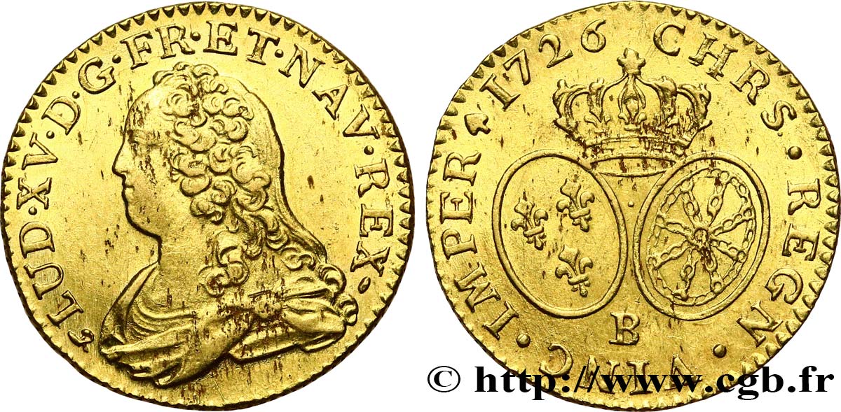 LOUIS XV DIT LE BIEN AIMÉ Louis d or aux écus ovales, buste habillé 1726 Rouen SUP