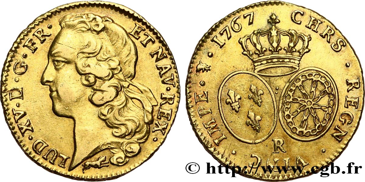 LOUIS XV DIT LE BIEN AIMÉ Double louis d’or aux écus ovales, tête ceinte d’un bandeau 1767 Orléans TTB+