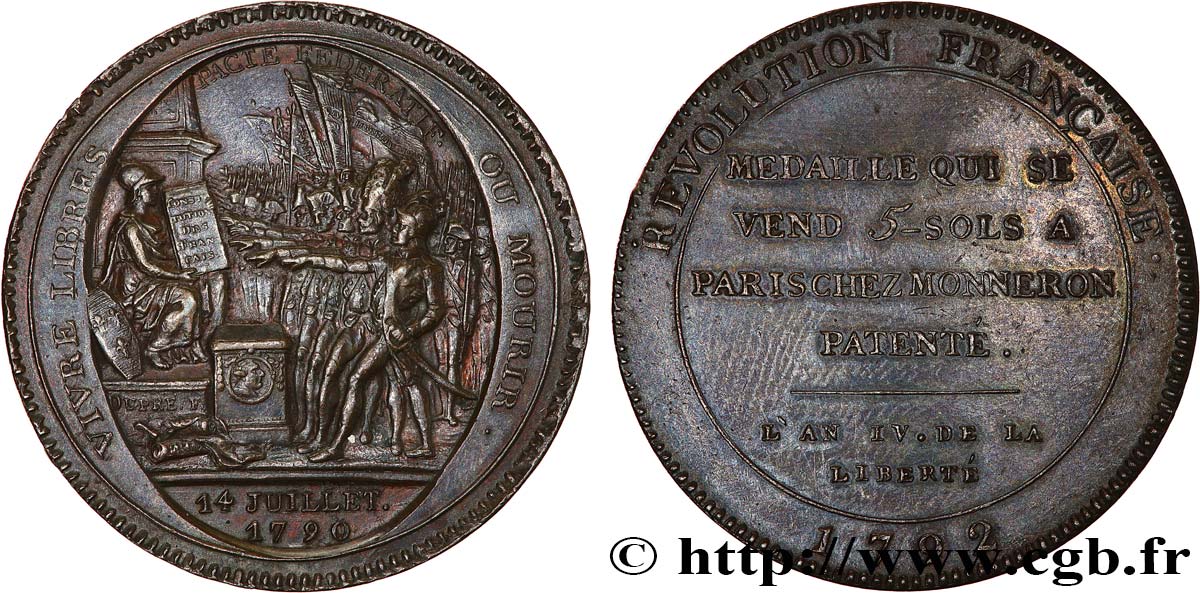 REVOLUTION COINAGE Monneron de 5 sols au serment (An IV), 3e type 1792 Birmingham, Soho EBC