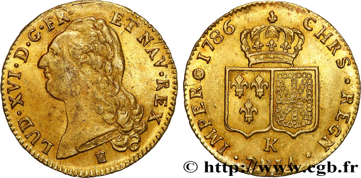 LOUIS XVI Double louis d’or aux écus accolés 1786 Bordeaux MS62