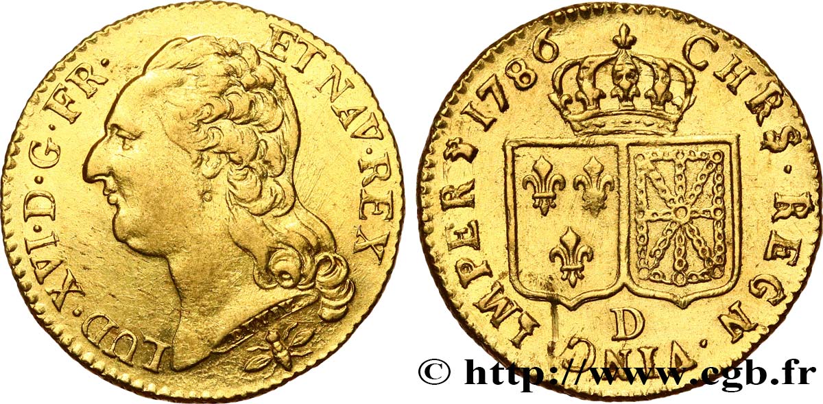 LOUIS XVI Louis d or aux écus accolés 1786 Lyon TTB/TTB+