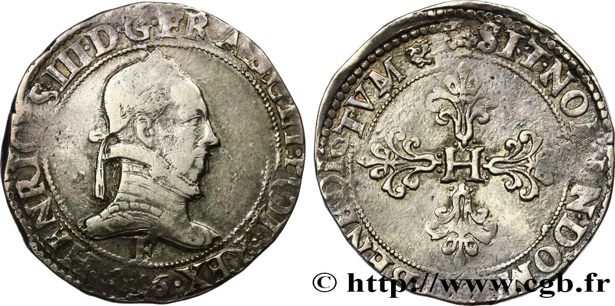 HENRY III Franc au col plat 1586 Angers XF