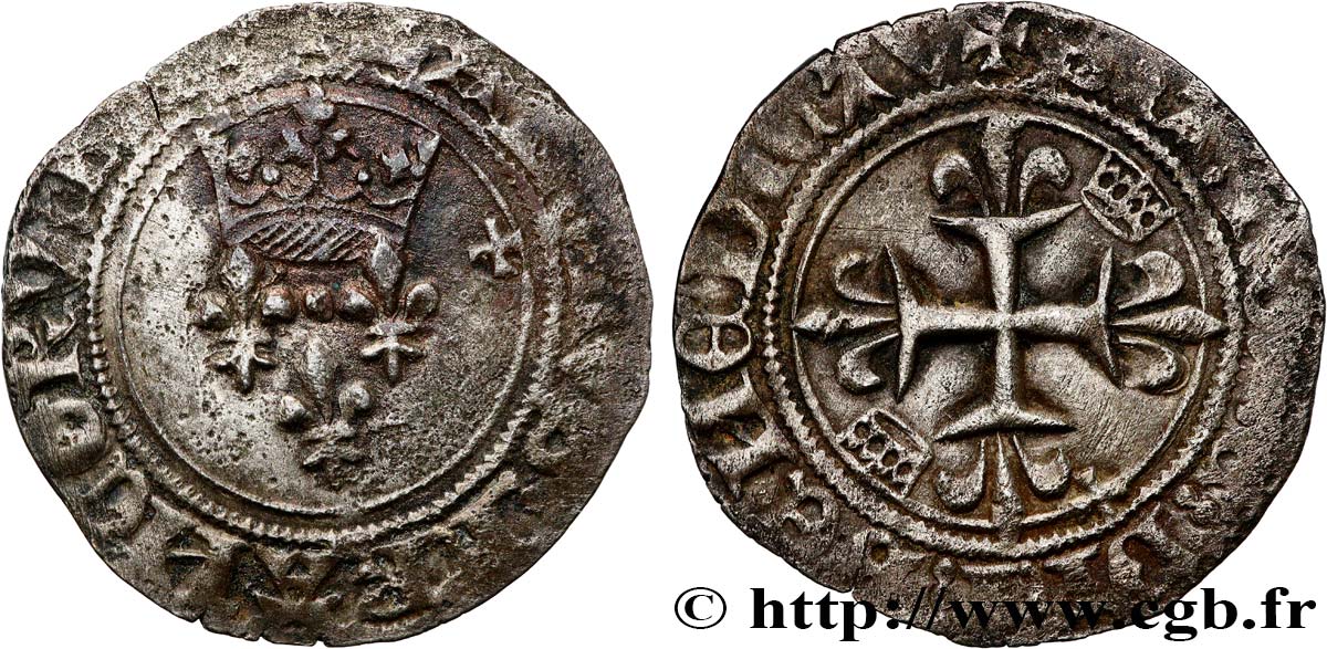 BURGUNDY - COINAGE IN THE NAME OF CHARLES VI  THE MAD  OR  THE BELOVED  Gros dit  florette  n.d. Châlons-en-Champagne XF