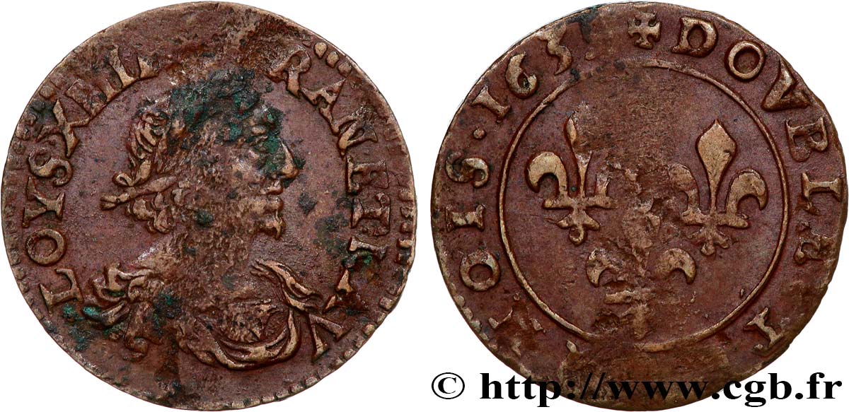 LOUIS XIII LE JUSTE Double tournois au grand buste viril drapé 1639 Ateliers de l’axe Loire-Rhône TB+