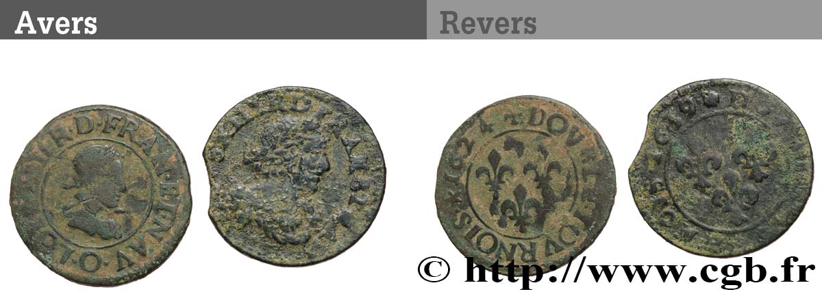 LOUIS XIII LE JUSTE Double tournois, lot de 2 ex. n.d. Ateliers divers B+