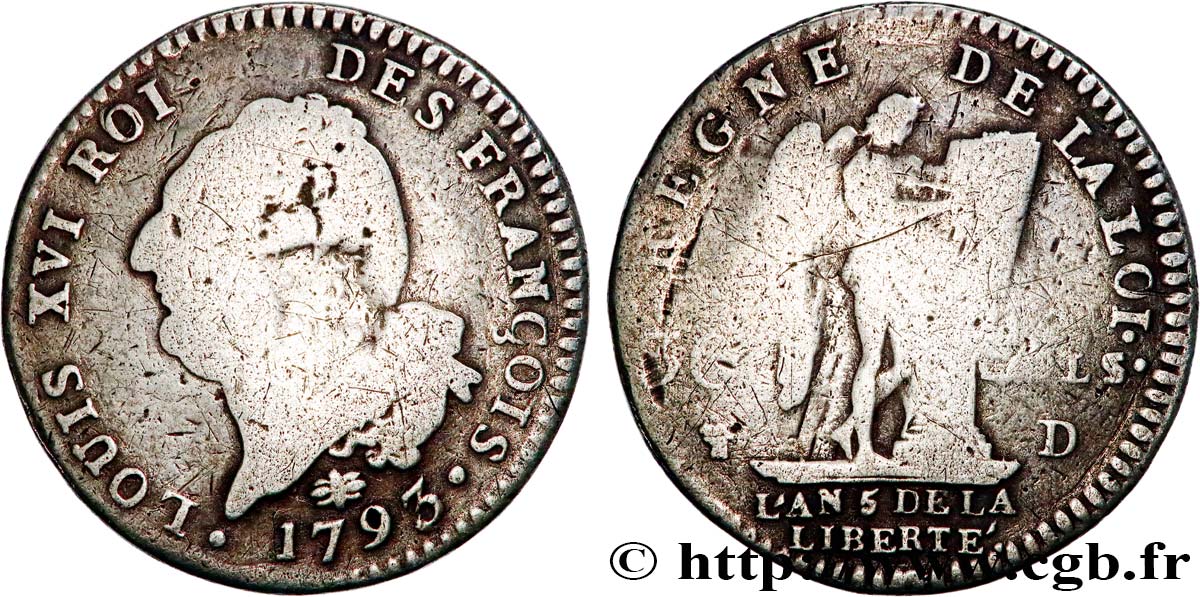 LOUIS XVI (MONARQUE CONSTITUTIONNEL) 30 sols dit au génie , type FRANÇOIS 1793 Lyon TB