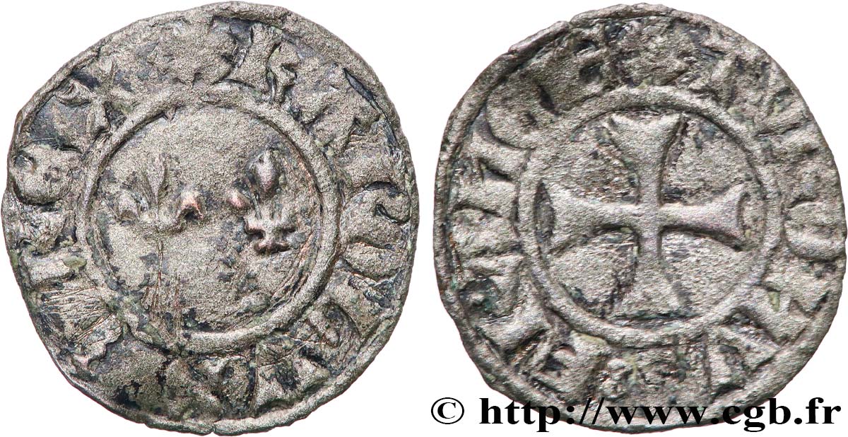CHARLES VII  THE WELL SERVED  Denier tournois n.d. Troyes SS