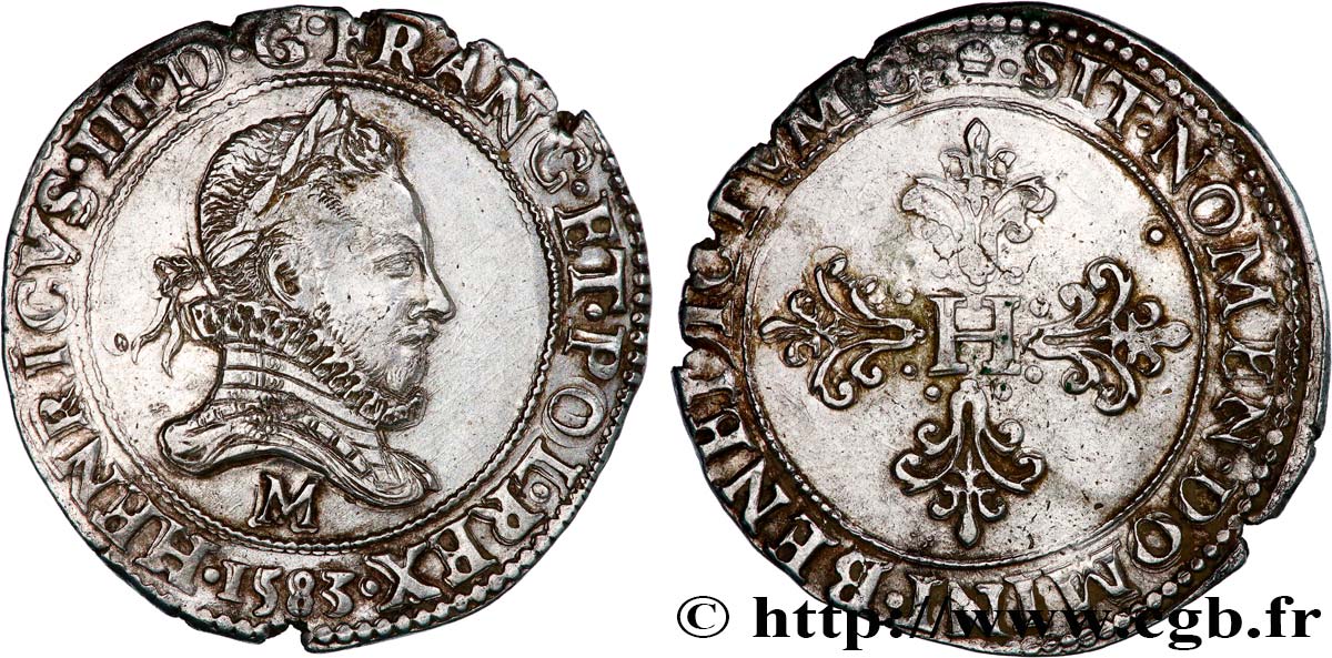 HENRY III Franc au col fraisé 1583 Toulouse fVZ