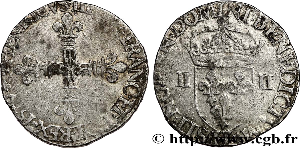 HENRY III Quart d écu, croix de face 1579 La Rochelle SS