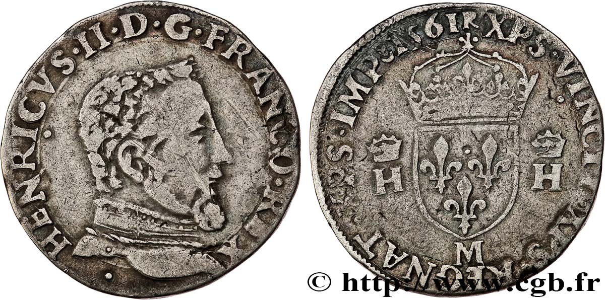 CHARLES IX. COINAGE AT THE NAME OF HENRY II Teston à la tête nue, 5e type 1561 Toulouse MBC/BC+