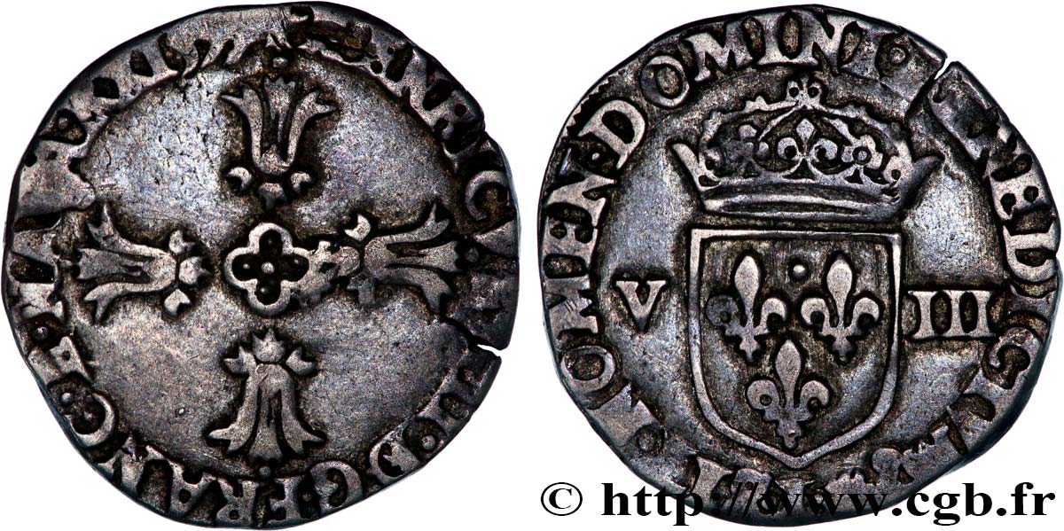 HENRY IV Huitième d écu, croix feuillue de face 1597 Bayonne VF/XF