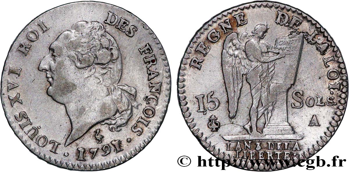 LOUIS XVI (MONARQUE CONSTITUTIONNEL) 15 sols dit au génie , type FRANÇOIS 1791 Paris TTB