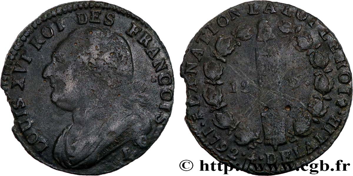 LOUIS XVI (MONARQUE CONSTITUTIONNEL) 12 deniers dit au faisceau , type FRANÇOIS 1792 Limoges TB
