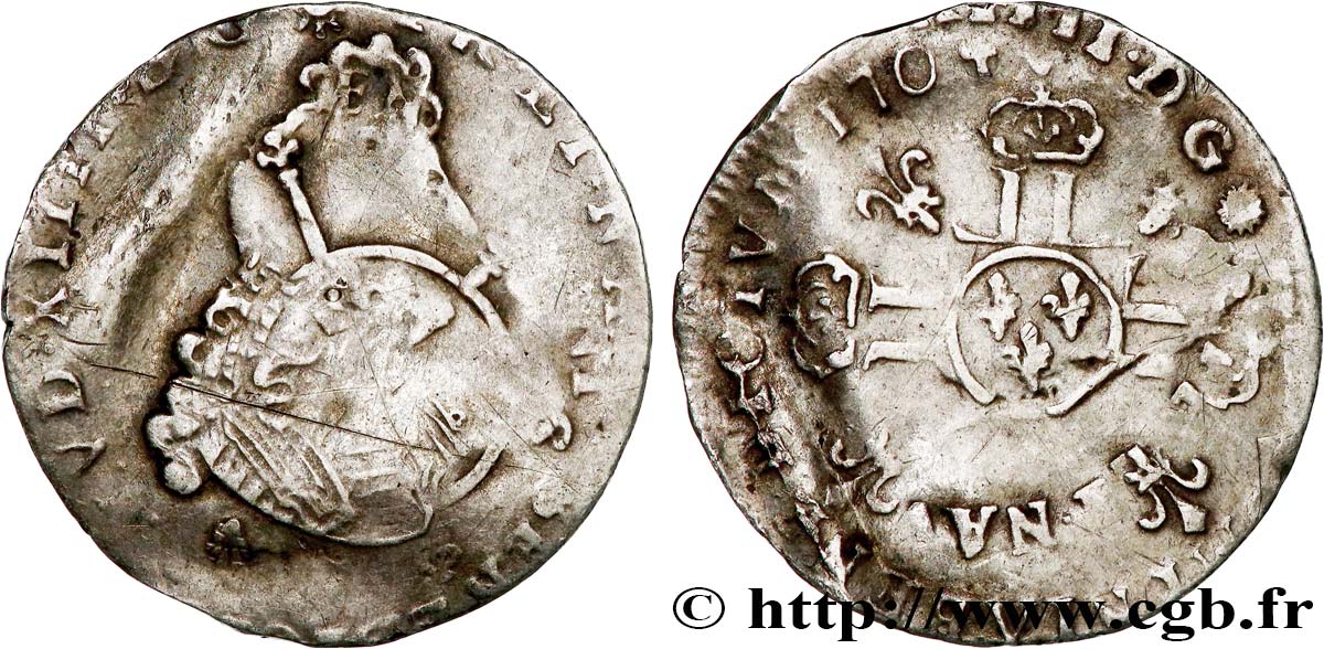 LOUIS XIV  THE SUN KING  Douzième d écu aux huit L, 2e type 1704 Troyes BC