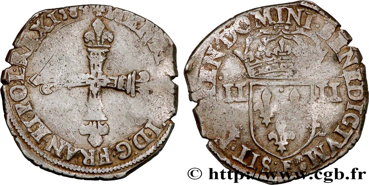 HENRY III Quart d écu, croix de face 1584 Angers VF/XF