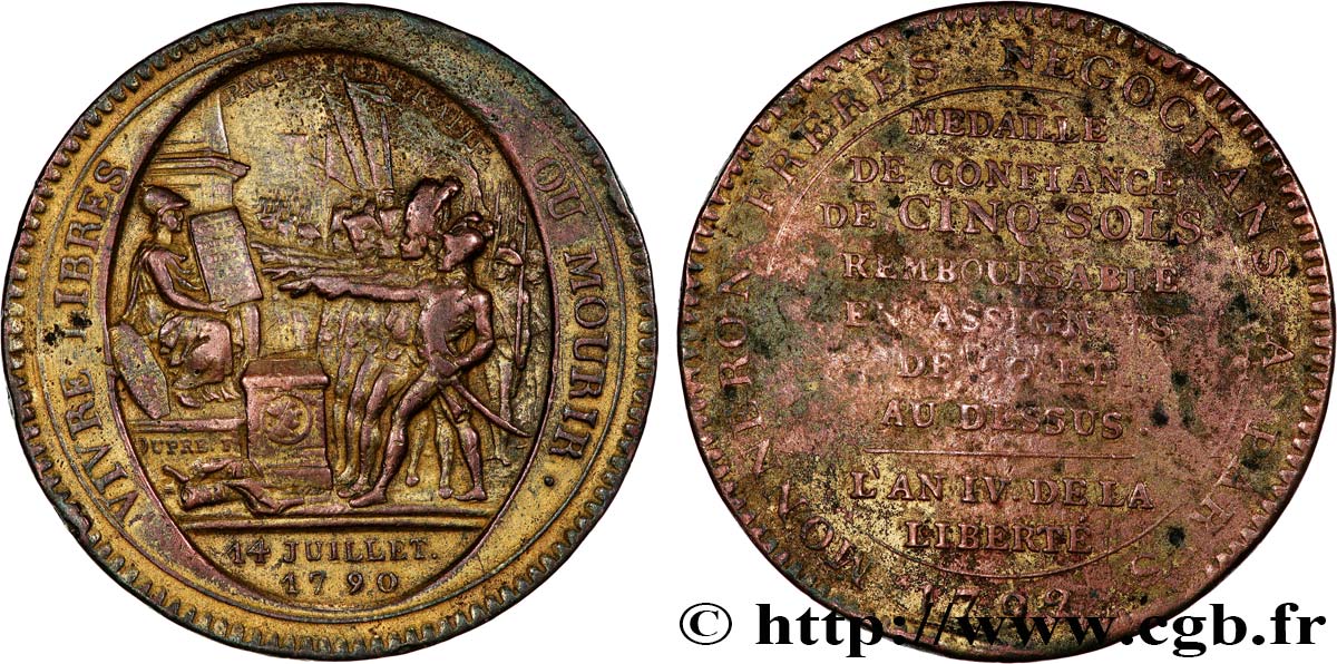 REVOLUTION COINAGE Monneron de 5 sols au serment (An IV), 3e type 1792 Birmingham, Soho XF