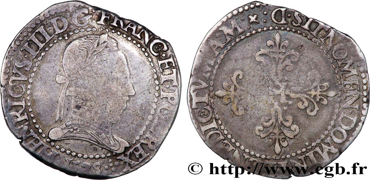 HENRI III Franc au col plat 1578 Lyon TB