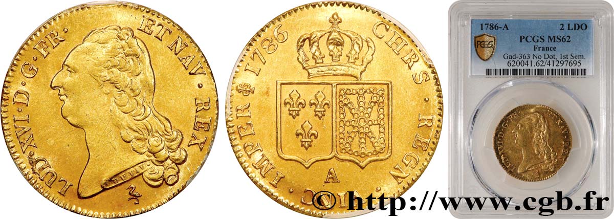 LOUIS XVI Double louis d’or aux écus accolés 1786 Paris SUP62