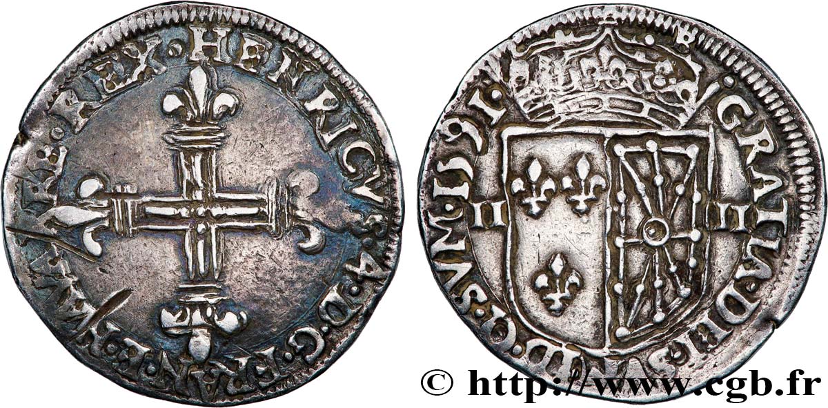 HENRY IV Quart d écu de Navarre 1591 Saint-Palais SS