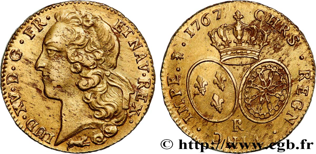 LOUIS XV DIT LE BIEN AIMÉ Double louis d’or aux écus ovales, tête ceinte d’un bandeau 1767 Orléans TTB+