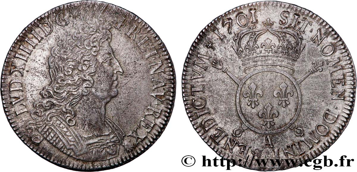 LOUIS XIV  THE SUN KING  Écu aux insignes 1701 Paris fVZ/VZ
