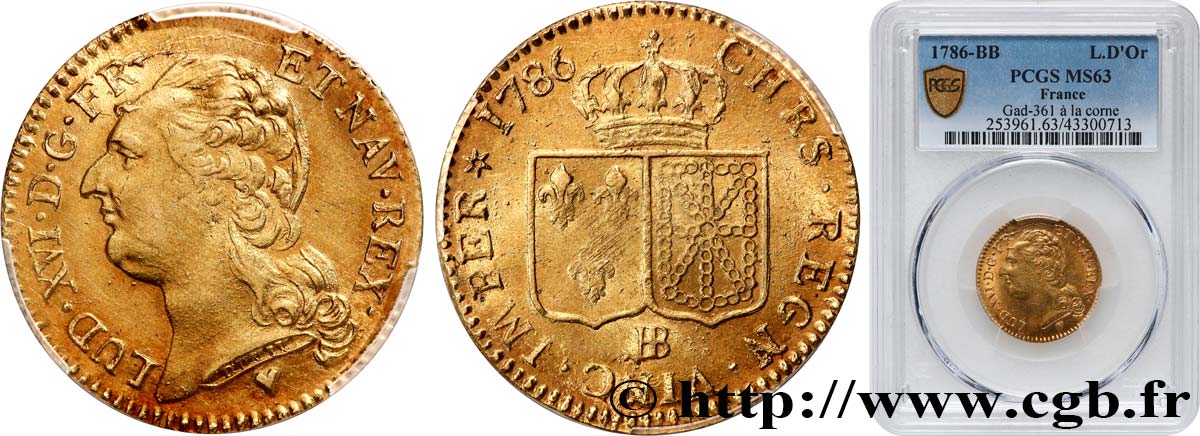 LOUIS XVI Louis d or aux écus accolés dit “à la corne” 1786 Strasbourg fST63