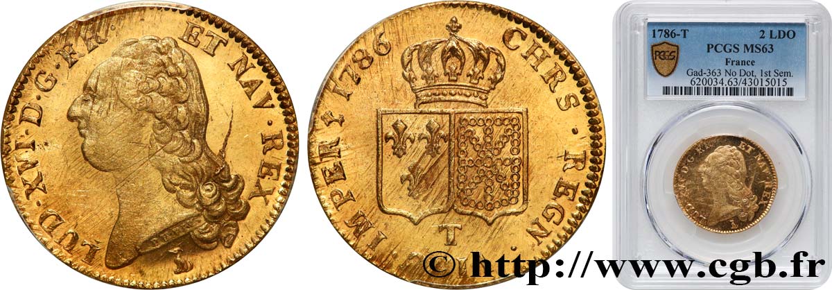 LOUIS XVI Double louis d’or aux écus accolés 1786 Nantes SPL63