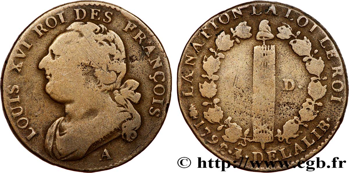 LOUIS XVI (MONARQUE CONSTITUTIONNEL) 12 deniers dit au faisceau , type FRANÇOIS 1792 Paris TB